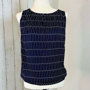 LOFT Outlet | Navy Scallop Stripe Sleeveless Blouse XS